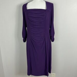 Joseph Ribkoff Canada Purple Long Sleeve Ruched Midi Dress Womens 12 Square Neck